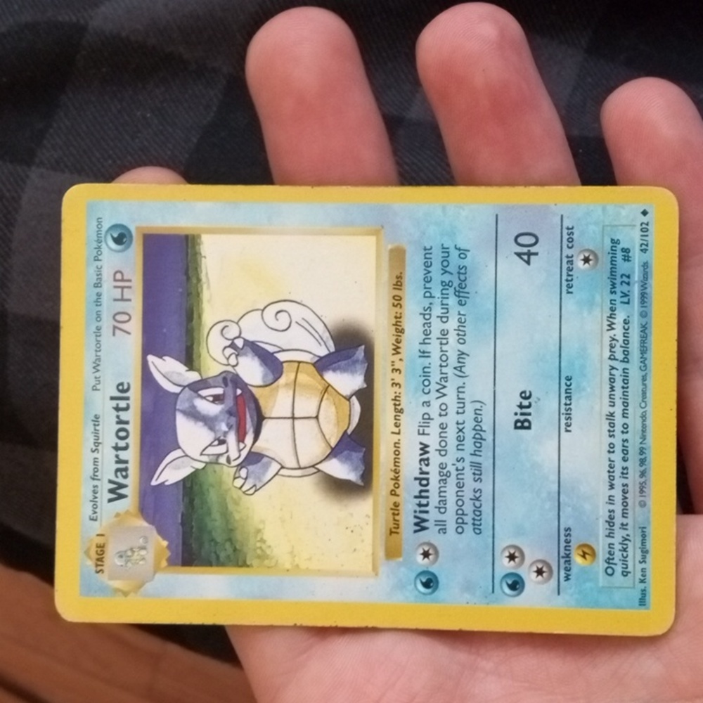 Wartortle 42/102 Base Set Shadowless Pokemon 1999 WOTC TCG Card Uncommon